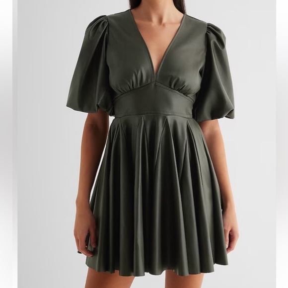 Express NWT Faux Leather V-Neck Dress - Picture 2 of 3